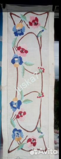 Вышивка Дорожка СССР Гладь Анютины глазки