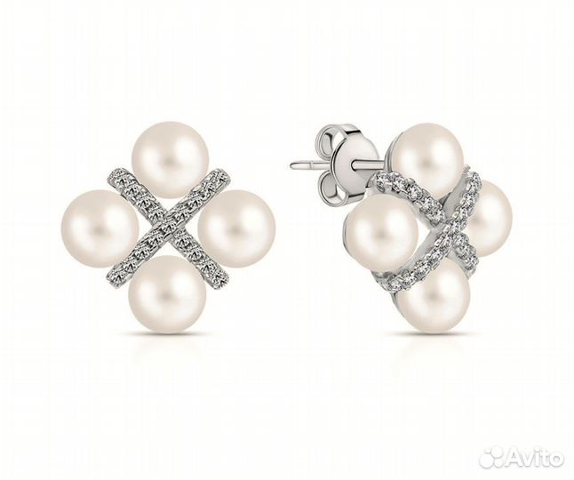 Серебряные серьги с натуральным жемчугом