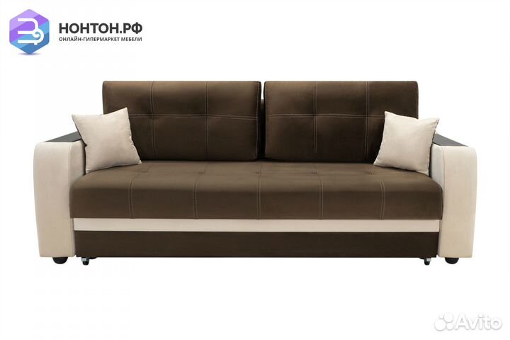 Диван еврокнижка Бостон бежевый / коричневый