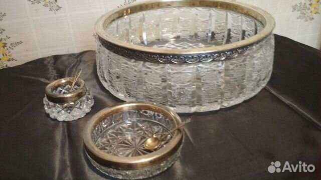 Конфетница хрусталь с серебром 875 пробы
