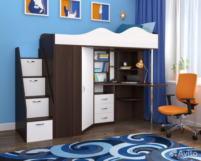 Детская кровать-чердак с рабочей зоной