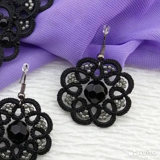 Браслет и серьги «Элиза» в черной гамме