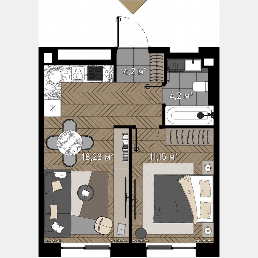 1-к. апартаменты, 36,8 м², 1/23 эт.
