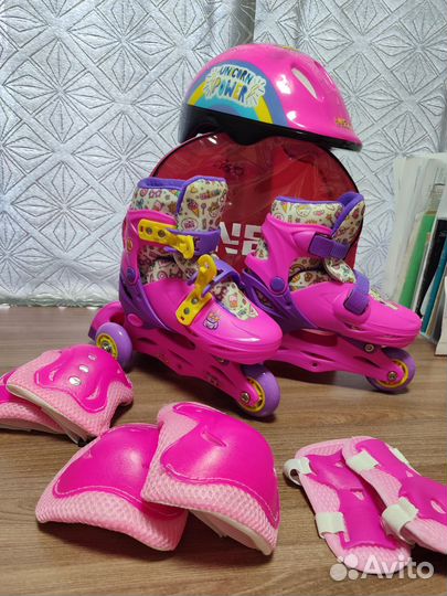 Раздвижные ролики для девочки + защита и рюкзак