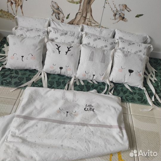 Бортики в детскую кроватку + одеяло и пододеяльник