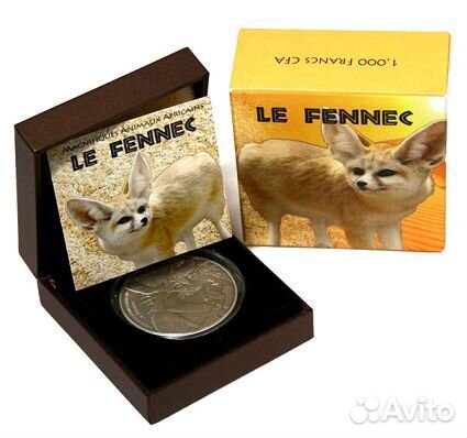 Монета Фенек Лисица серебро Нигер 2013г футляр