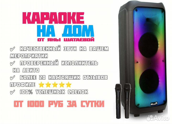 Мега караоке: колонка 1000 ватт + 2 микрофона