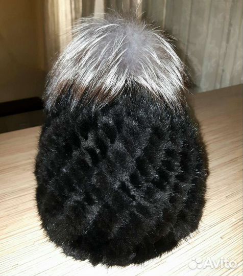 Шапка норковая вязаная женская