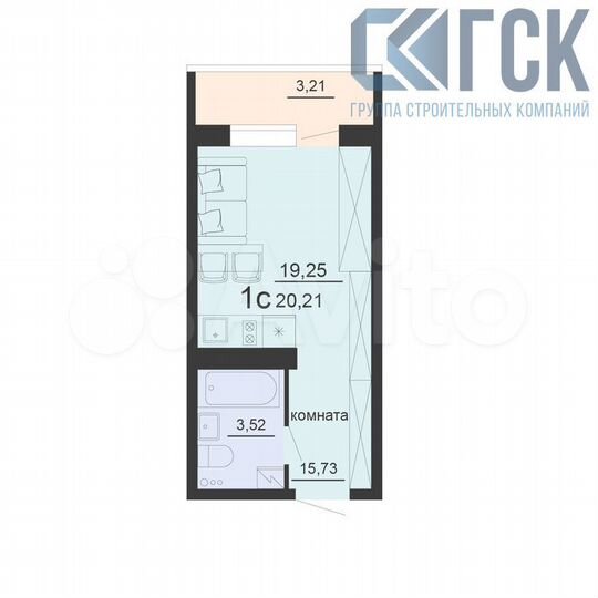 Квартира-студия, 20,2 м², 7/20 эт.