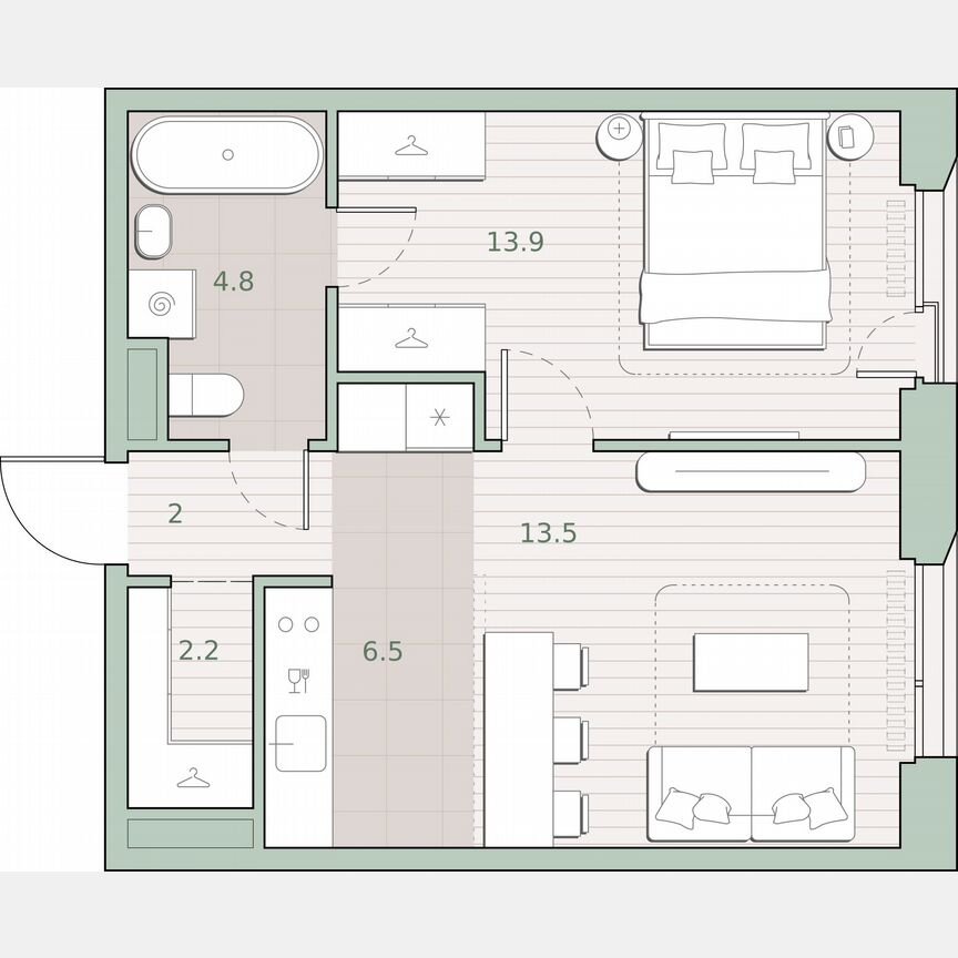 1-к. квартира, 42,9 м², 4/4 эт.