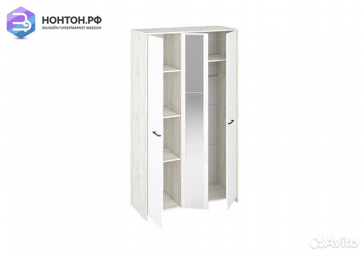 Шкаф трехдверный с зеркалом Дублин дуб крафт белый