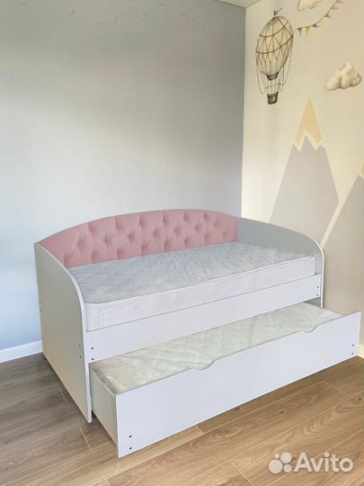 Кровать 2е спальное детская велюр лдсп