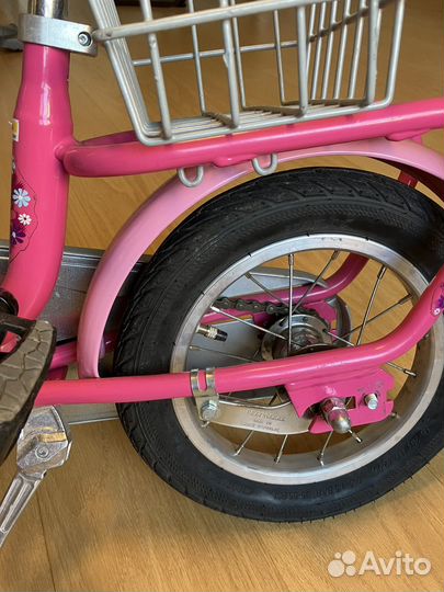 Детский велосипед розовый Puky с ручкой