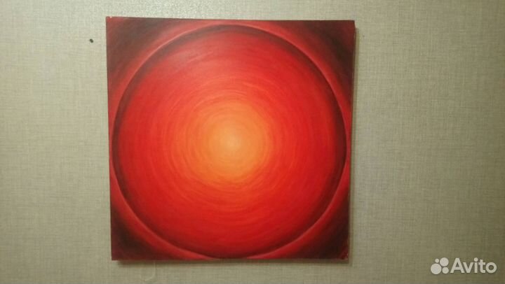 Картина маслом. Красная абстракция 60 на 59,5