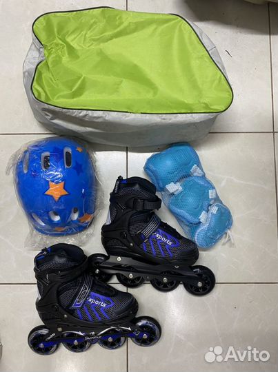 Детские ролики р 35-38,защита и шлем новые