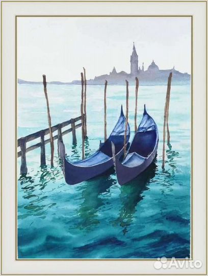 Море, лодки. Венеция. Картина, акварель, оригинал