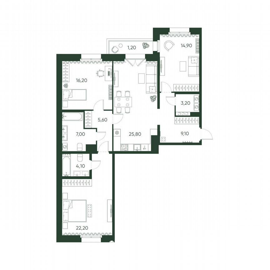 3-к. квартира, 109,3 м², 5/9 эт.