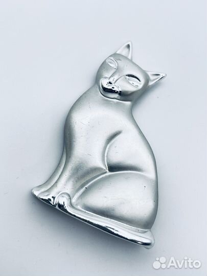 Винтажная брошь кошка в серебристом США 80е