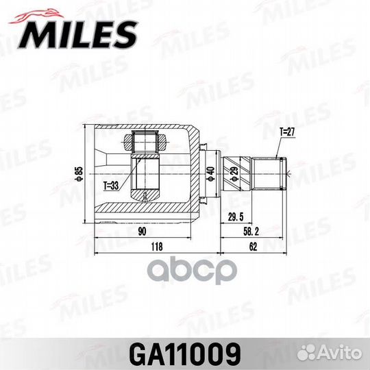 ШРУС nissan qashqai 06-13 внутр. лев. GA11009 M