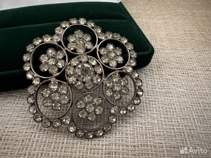 Брошь снежинка серебро 875 звезда патина СССР