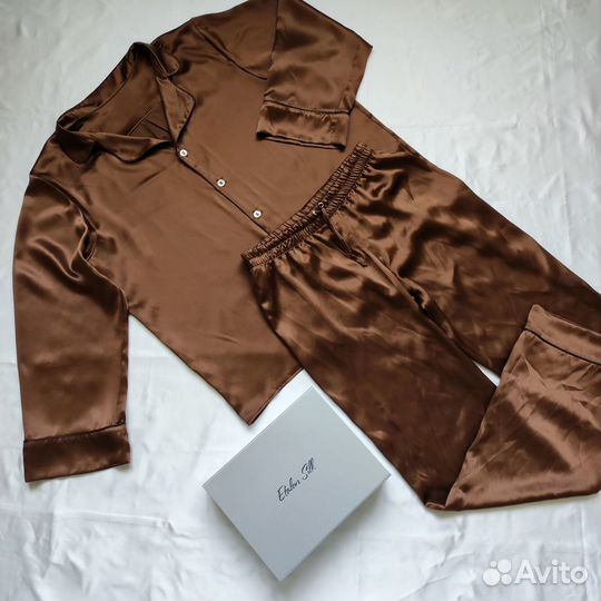 Пижама из натурального шёлка, мужская, шоколад