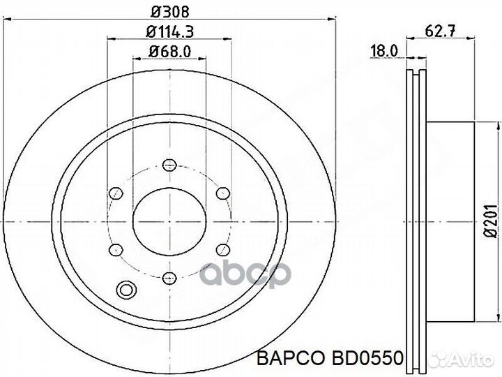 Диск тормозной задний вентил. BD0550, BD0550 bapco