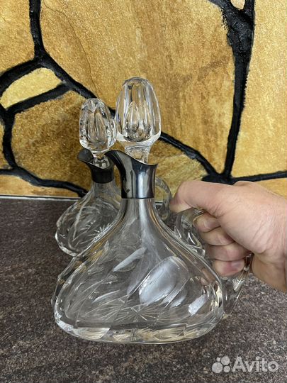 Штоф графин хрустальный с серебром