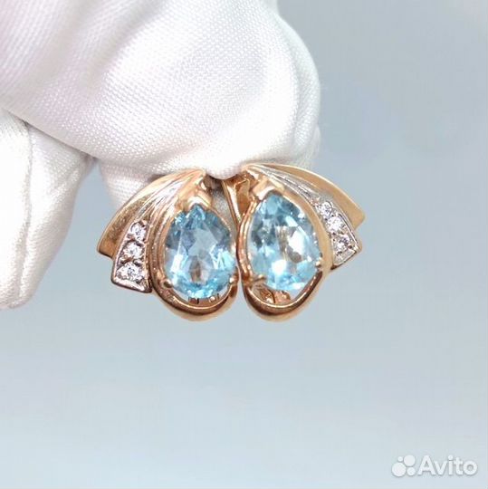 Серьги с синтетическим камнем Золото