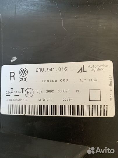 Фара правая Volkswagen polo