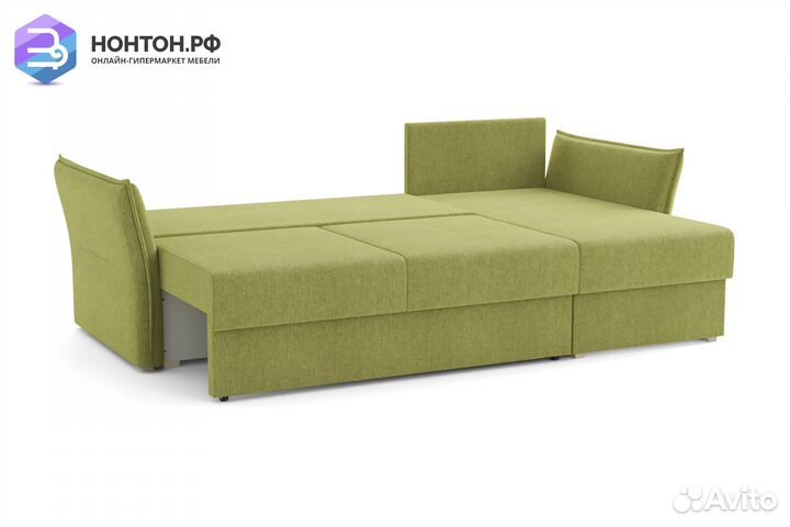 Диван угловой еврокнижка Бруклин зеленый