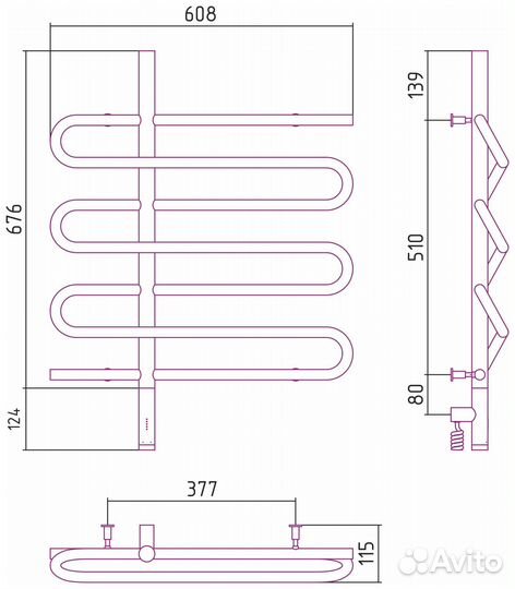 Полотенцесушитель электрический Сунержа Эпатаж 3.0 00-5850-8060 800х600 мэм левый