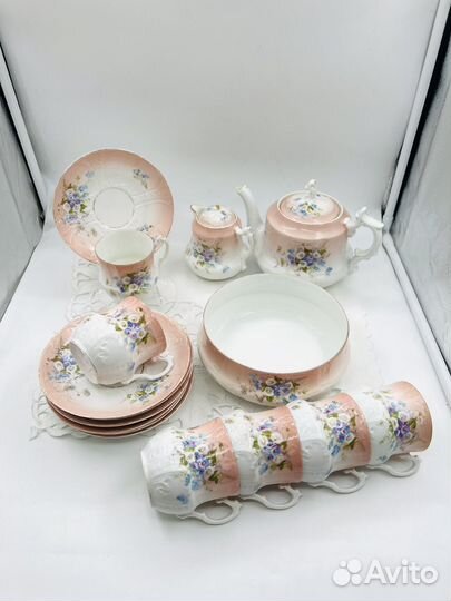 Сервиз Товарищество Кузнецова Розовый с ромашками
