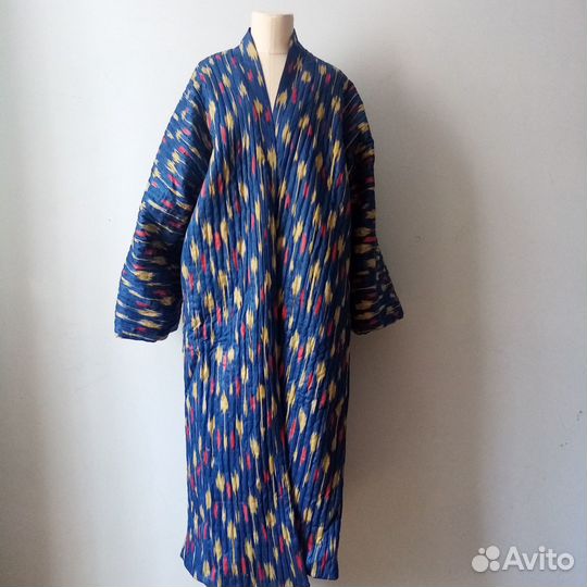 Стеганый теплый кафтан из иката. Кимоно утепленное