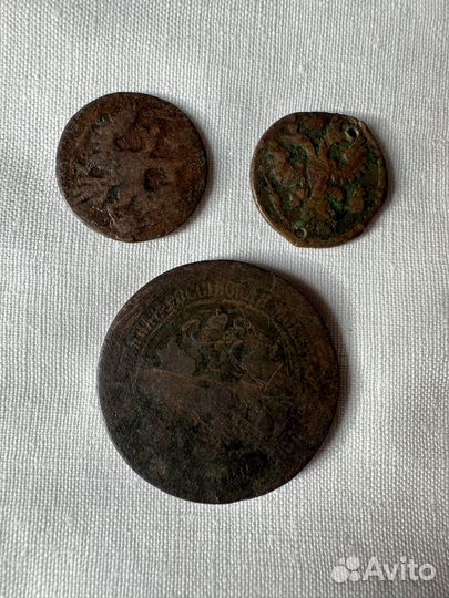 Три монеты медные 1733, 1870 царские