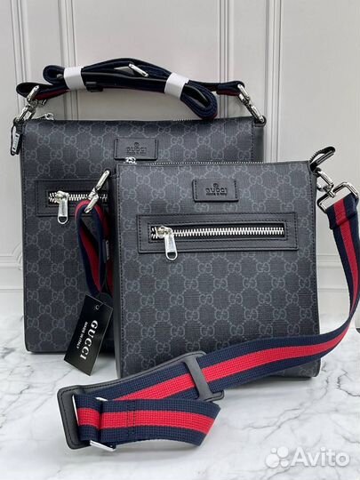 Новая мужская сумка планшет Gucci чёрная