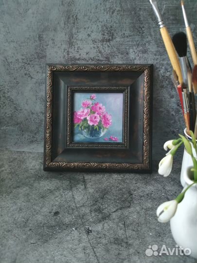 Картина в рамке масло Пионы