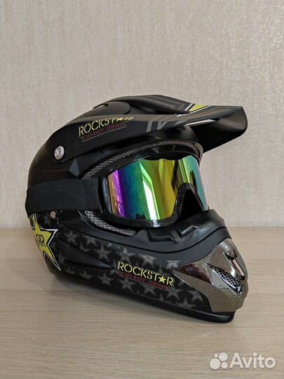 Кроссовый мото шлем (в комплекте Очки, перчатки)