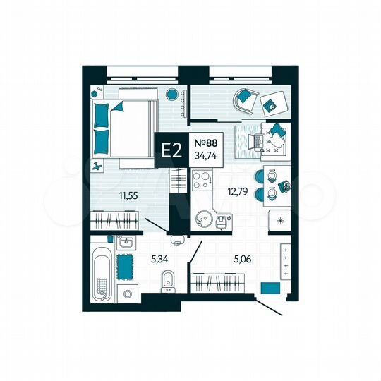1-к. квартира, 34,7 м², 9/15 эт.