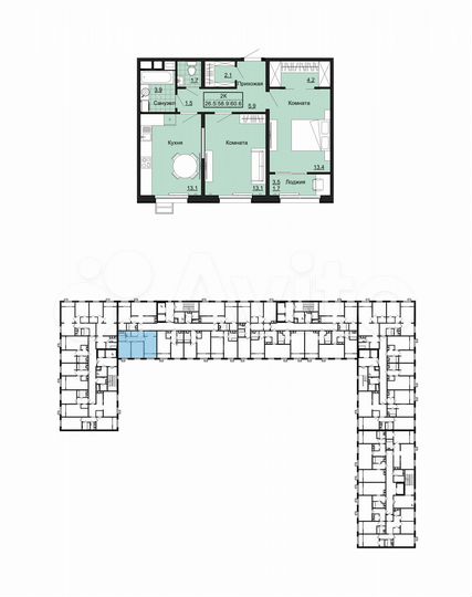 2-к. квартира, 60,6 м², 8/12 эт.