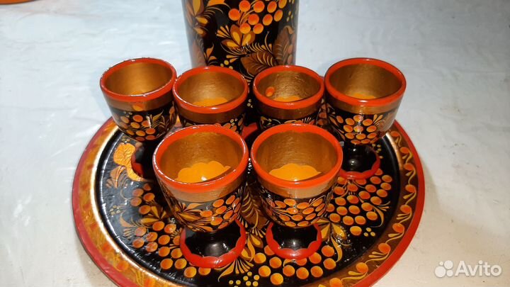 Набор Хохлома Бутылка Поднос 6 рюмок