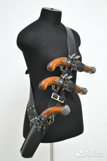 Перевязь портупея для трех пистолетов кожа