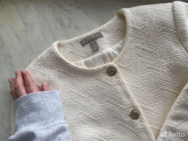 Жакет H&M Premium фактурный хлопок S кремовый
