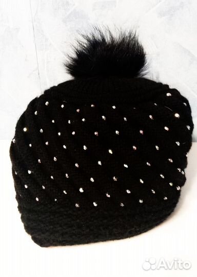 Шапка шерстяная зимняя со стразами