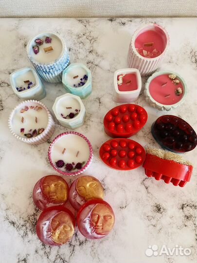 Свеча ручной работы, мыло с люфой