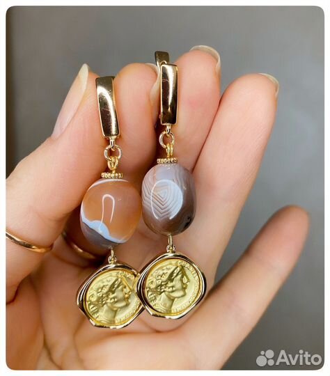 Серьги агат ботсвана