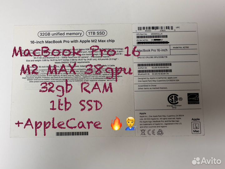 Macbook pro 16 m2 38/32/1 AppleCare+ grey