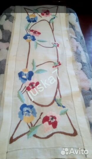 Вышивка Дорожка СССР Гладь Анютины глазки