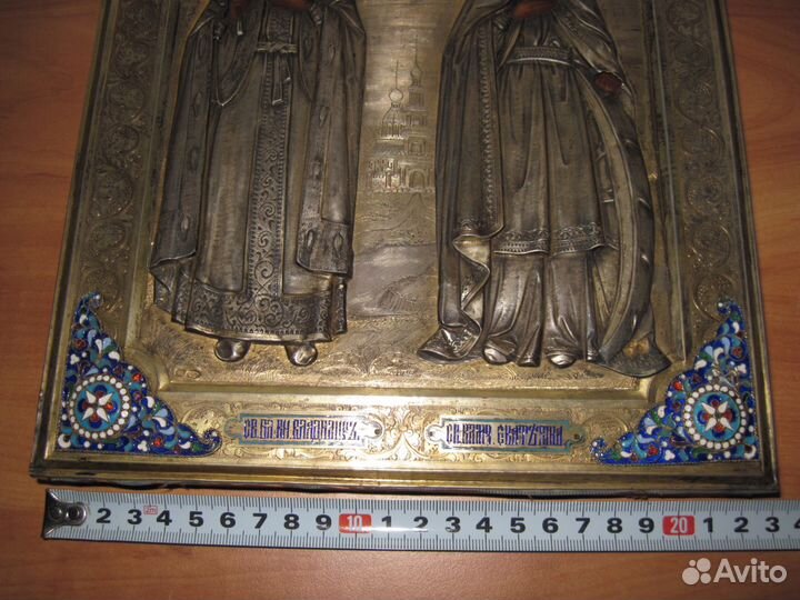 Икона 19 век Владимир и Екатерина 27х22.5 серебро