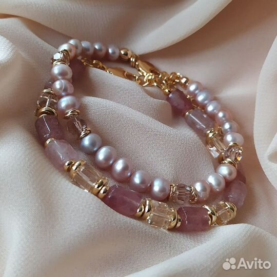 Браслет из жемчуга. Женский браслет розовый жемчуг