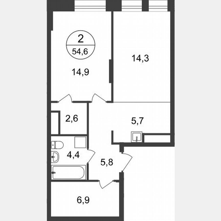 2-к. квартира, 54,6 м², 20/22 эт.